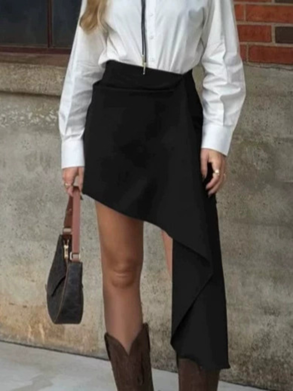 Forever 21 High Waist Black Pencil Skirt Asymmetric Short Fall Winter